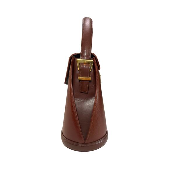 Vintage Valentino Garavani Embossed Leather Top Handle Crossbody Bag Brown Gold - Picture 8 of 13